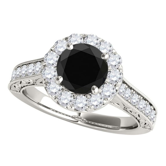 Mauli Jewels Engagement Rings for Women 1.50 Carat Halo Black Diamond Engagement Wedding Ring 4 Prong-Setting 14k White Gold