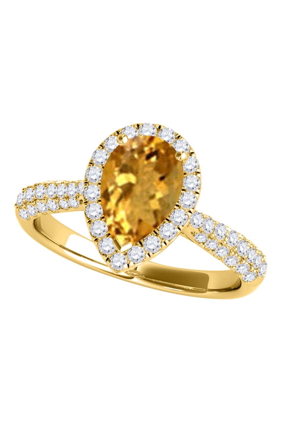 Engagement Rings for Women 1.55 Carat Diamond and Pear Shaped Citrine Ring 4-prong 10K Yellow Gold