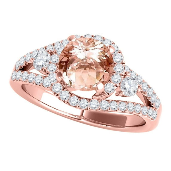 Mauli Jewels Engagement Rings for Women 1.65 Carat Halo Morganite and Diamond Engagement Ring 4 Prong 14k Rose Gold