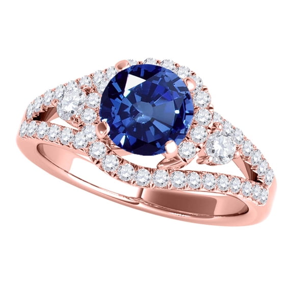 Mauli Jewels Engagement Rings for Women 1.65 Carat Halo Sapphire And Diamond Engagement Ring 4 prong 14k Rose Gold