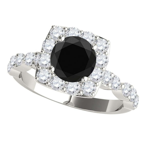 Mauli Jewels Engagement Rings for Women 1.75 Carat Black and White Diamond Square Halo Engagement Ring 4 prong 14K White Gold
