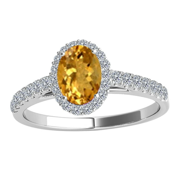 Mauli Jewels Engagement Rings for Women 1.75 Carat Diamond And Oval Shaped Citrine Ring Shared-Prong-Setting 10K White Gold