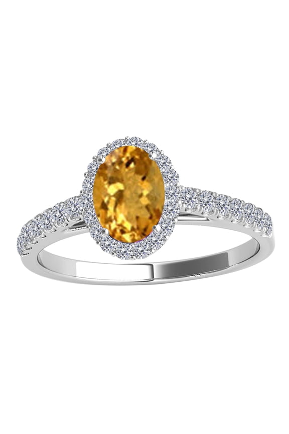 Engagement Rings for Women 1.77 Carat Diamond And Oval Shaped Citrine Ring Prong-Setting 10K White Gold