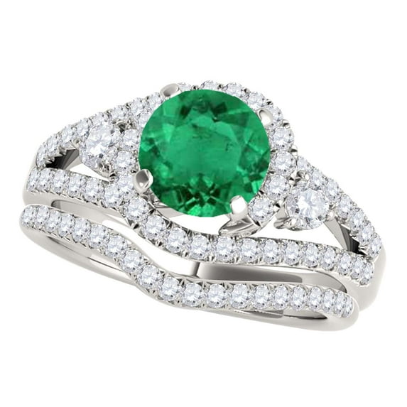 Mauli Jewels Engagement Rings for Women 1.80 Carat Emerald And Diamond Bridal Set 4-prong 14k White Gold