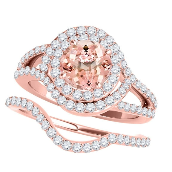 Mauli Jewels Engagement Rings for Women 1.85 Carat Halo Split Shank Interwined Design Morganite 4-Prong 14k Rose Gold