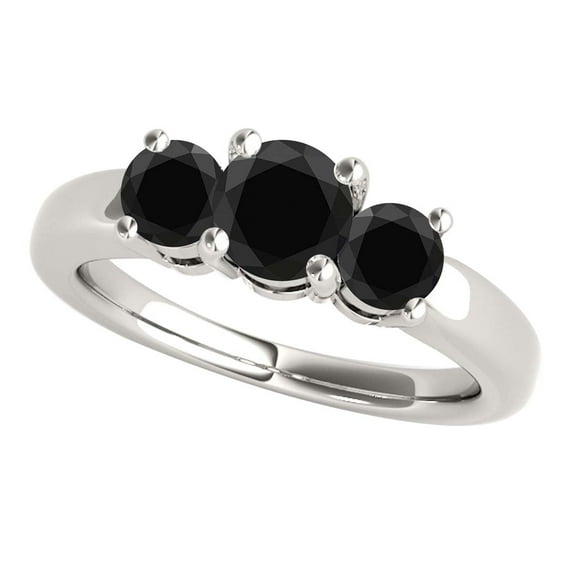 Mauli Jewels Engagement Rings for Women 1 Carat 3 Stone Black Diamond Engagement Ring 4 Prong-Setting 14K White Gold