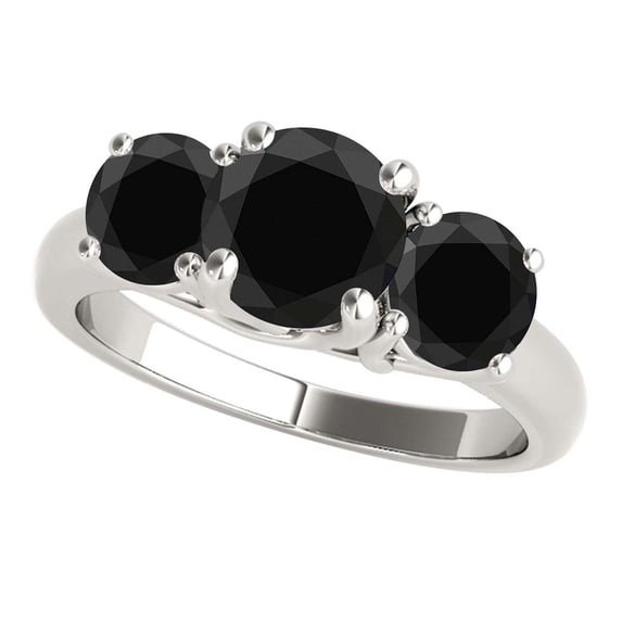 Mauli Jewels Engagement Rings for Women 1 Carat 3 Stone Black Diamond Engagement Ring Prong-Setting 14K White Gold