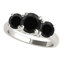 Mauli Jewels Engagement Rings for Women 1 Carat 3 Stone Black Diamond Engagement Ring Prong-Setting 14K White Gold
