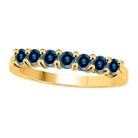 Mauli Jewels Engagement Rings for Women 1 Carat 7 Stone Blue Diamond Enagement Ring 4-prong 10K Yellow Gold