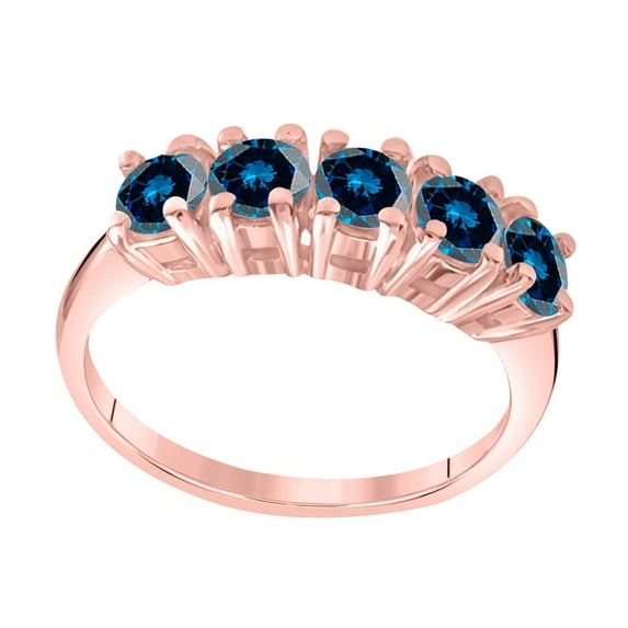Mauli Jewels Engagement Rings for Women 1 Carat Blue Diamond Easy-To-Maintain Ring 4-prong 10K Rose Gold