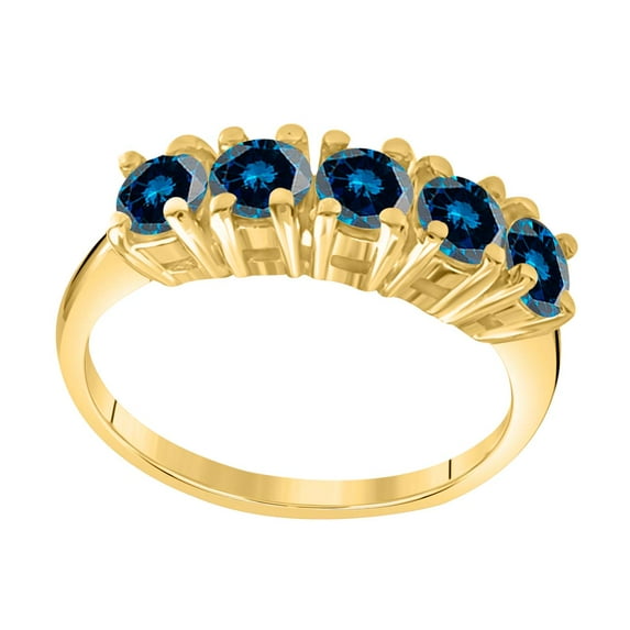 Mauli Jewels Engagement Rings for Women 1 Carat Blue Diamond Easy-to-Maintain Ring Prong 10K Yellow Gold