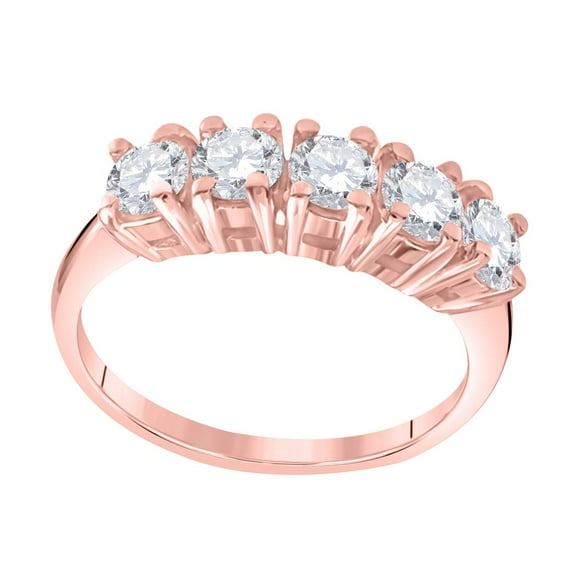 Mauli Jewels Engagement Rings for Women 1 Carat Diamond Classic Five Stone Ring 4-prong 10K Rose Gold