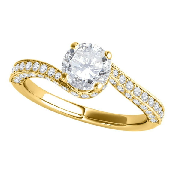 Mauli Jewels Engagement Rings for Women 1 Carat Diamond Sparkling Engagement Ring 4 prong 10K Solid Yellow Gold