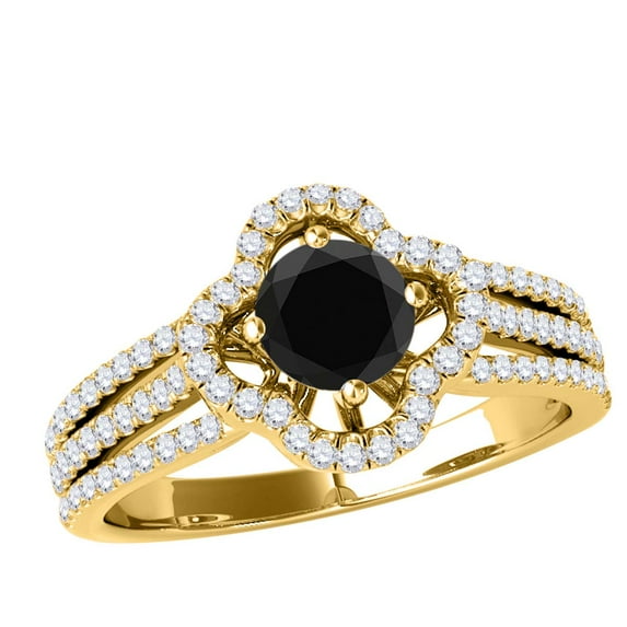 Mauli Jewels Engagement Rings for Women 1 Carat Glitzy Halo Black Diamond Wedding Engagement Ring 4-prong 14k Solid Yellow Gold