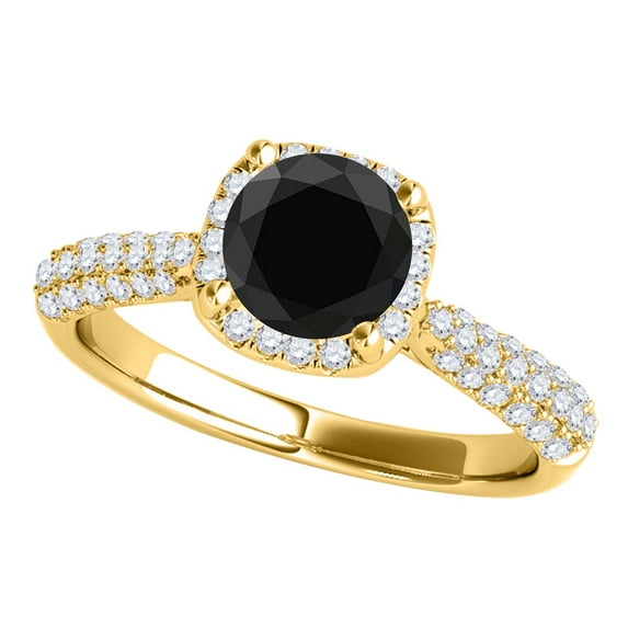 Mauli Jewels Engagement Rings for Women 1 Carat Halo Black Diamond Engagement Ring prong 14k Yellow Gold
