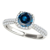 Mauli Jewels Engagement Rings for Women 1 Carat Halo Blue Diamond Engagement Ring Crafted 4 prong 14k White Gold