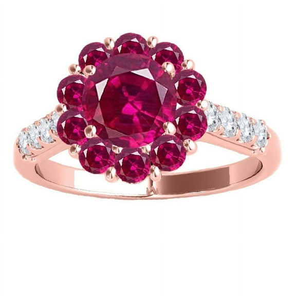 Mauli Jewels Engagement Rings for Women 1 Carat Halo Created Ruby Diamond Engagement Ring Prong 14k Solid Yellow Gold