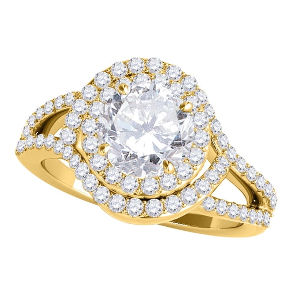 MauliJewels 1 Carat Lab Grown Diamond Halo Dome Engagement Ring, 10K Yellow Gold, Intertwined 4-Prong Round Cut Bridal Ring, Size 6