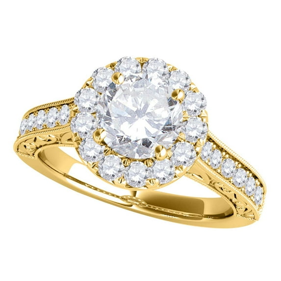 Mauli Jewels 1 Carat Halo Round Diamond Engagement Ring for Women, 14K Rose, White and Yellow Gold, Antique Milgrain 4 Prong Setting