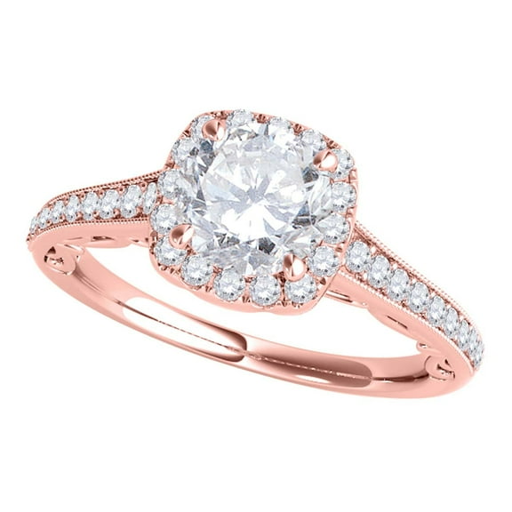 Mauli Jewels Engagement Rings for Women 1 Carat Halo Round Diamond Engagement Ring 4 Prong 14k Rose Gold