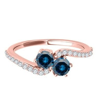 Mauli Jewels Engagement Rings for Women 1 Carat Two Stone Blue Diamond Ring 4 Prong14K Rose Gold