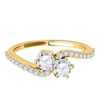 Mauli Jewels 1 Carat Two-Stone Diamond Engagement Ring for Women | 14K Solid Yellow Gold 4-Prong Setting | Natural Conflict-Free Bridal Wedding & Promise Ring Gift for Her