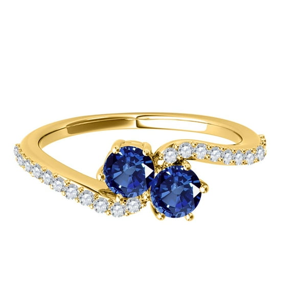 Mauli Jewels Engagement Rings for Women 1 Carat Two Stone Sapphire And Diamond Ring 4 prong14K Yellow Gold