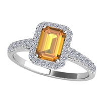 Mauli Jewels Engagement Rings for Women 2.50 Carat Diamond and Emerald Shaped Citrine Ring 4-Prong 10K White Gold