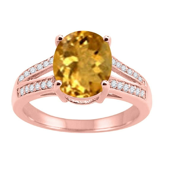Mauli Jewels Engagement Rings for Women 2.52 Carat Oval Citrine and Diamond Ring 4-Prong 10K Rose Gold