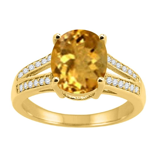 Mauli Jewels Engagement Rings for Women 2.52 Carat Oval Citrine and Diamond Ring 4-prong 10K Yellow Gold