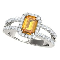Mauli Jewels Engagement Rings for Women 2.70 Carat Diamond and Emerald Shaped Citrine Ring 4-prong 10K White Gold