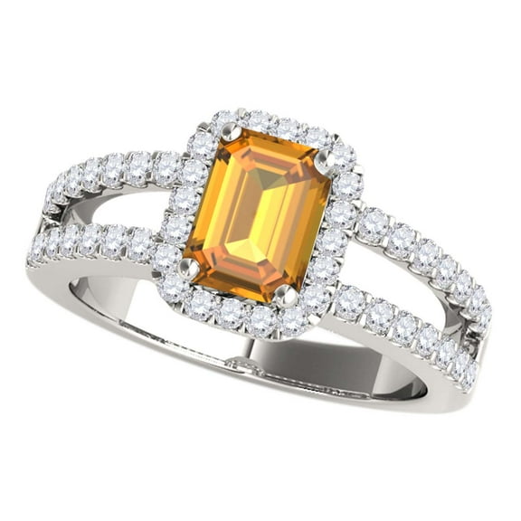 Mauli Jewels Engagement Rings for Women 2.70 Carat Diamond and Emerald Shaped Citrine Ring 4-prong 10K White Gold