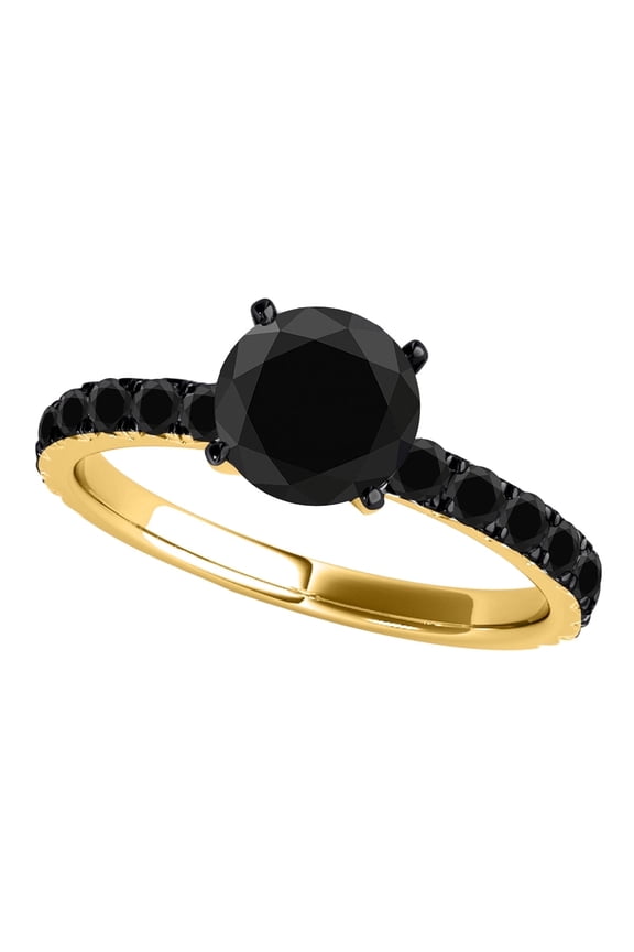 2 Carat Black Diamond Engagement Ring for Women – Solitaire Wedding Ring in 10K Yellow Gold, 4-Prong Setting