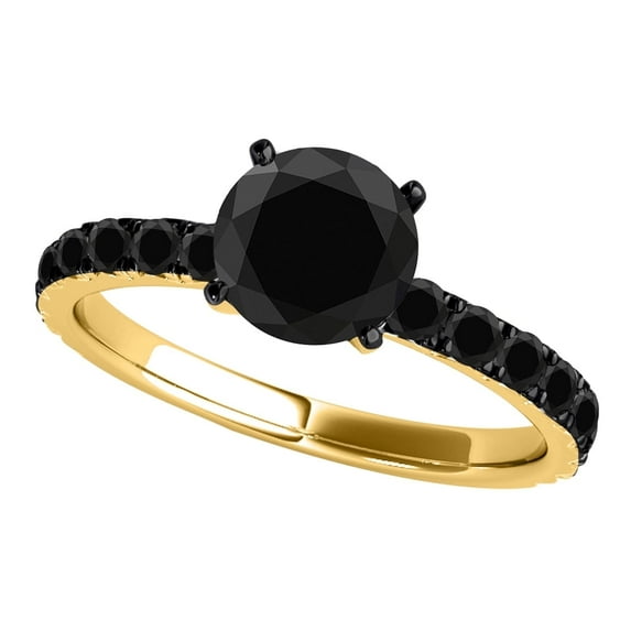 Mauli Jewels 2 Carat Black Diamond Engagement Ring for Women – Solitaire Wedding Ring in 10K Yellow Gold, 4-Prong Setting
