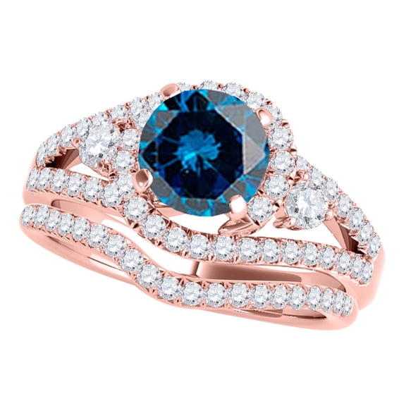 Mauli Jewels Engagement Rings for Women 2 Carat Halo Blue Diamond Bridal Set 4-Prong 14k Rose Gold