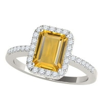 Mauli Jewels Engagement Rings for Women 3.20 Carat Diamond and Emerald Shaped Citrine Ring prong 10K White Gold