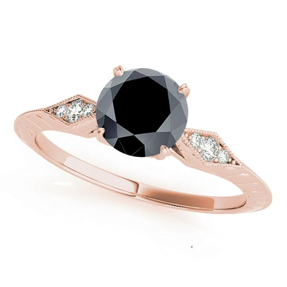Mauli Jewels Engagement Rings for Women 3/4 Carat Black Diamond Engagement Wedding Ring Crafted 4-prong 14K Solid Rose Gold