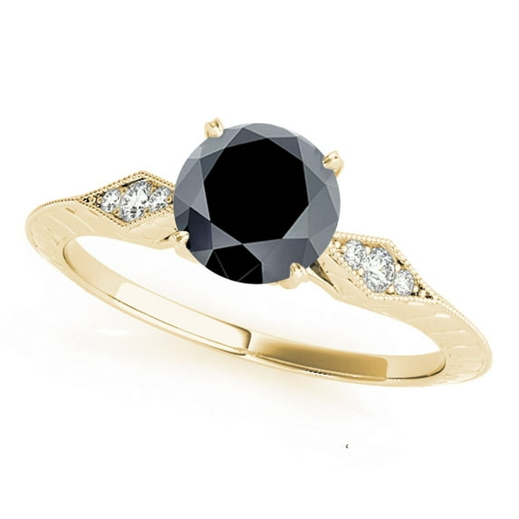 Mauli Jewels Engagement Rings for Women 3/4 Carat Black Diamond Engagement Wedding Ring Crafted 4-prong 14K Solid Yellow Gold