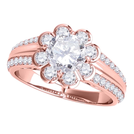 Mauli Jewels 3/4 Carat Halo Round Diamond Flower Engagement Ring for Women in 14K Rose Gold