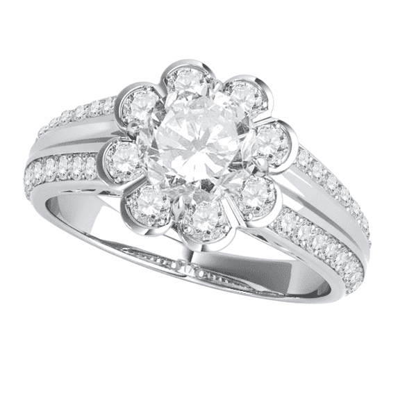 Mauli Jewels 3/4 Carat Halo Round Diamond Flower Engagement Ring for Women in 14K White Gold
