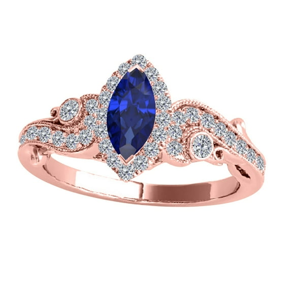 Mauli Jewels Engagement Rings for Women 3/4 Carat Tanzanite & Natural White Diamond Gemstone Ring Prong-Setting 14K Solid Rose Gold