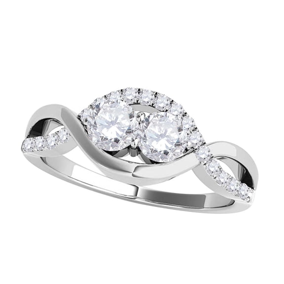 Mauli Jewels Engagement Rings for Women 3/4 Carat Two-Stone Diamond Wedding Ring 4 Prong-Setting14K White Gold