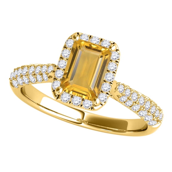 Mauli Jewels Engagement Rings for Women 3.40 Carat Diamond And Emerald Shaped Citrine Ring 4-prong 10K Yellow Gold