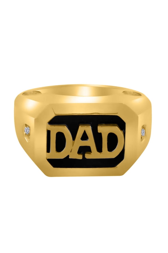 Men's 0.02 Carat Diamond DAD Ring with Onyx in 10K Yellow Gold, Prong Setting, Father’s Day Gift