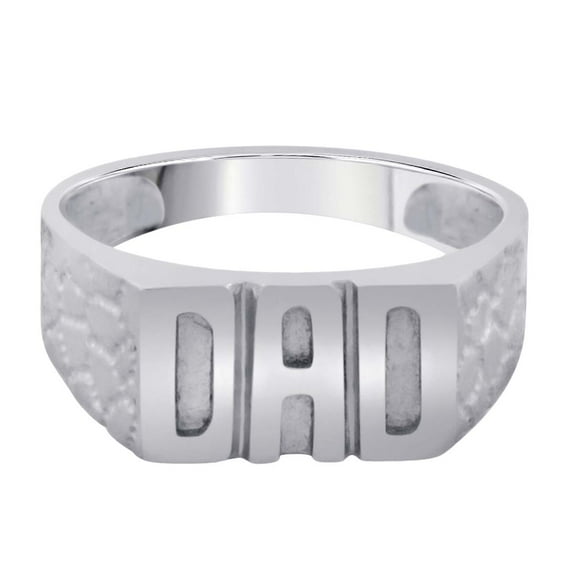 Mauli Jewels Men's DAD Ring in 10K White Gold, Father's Day Gift