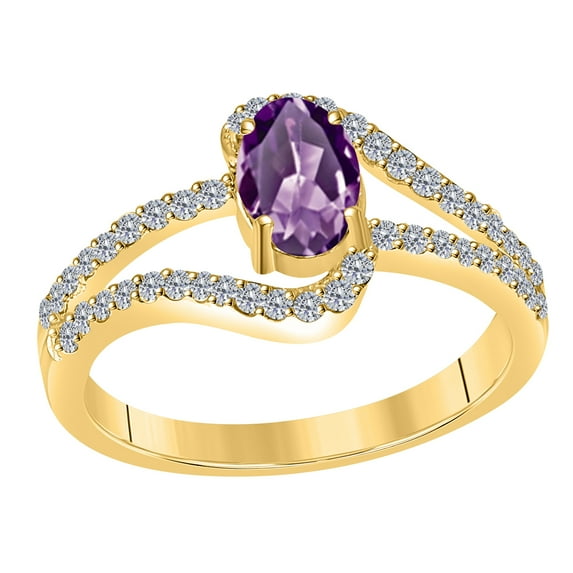 Mauli Jewels Rings for Women 1.35 Carat Amethyst and Diamond Wedding Engagement Ring Prong-Setting 10k Solid Rose, White & Yellow Gold