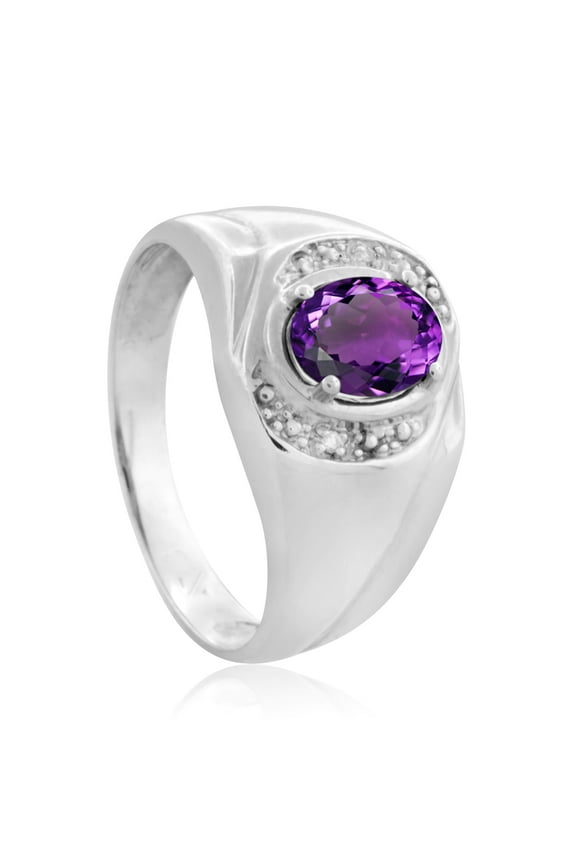 Men's 1.25 Carat Diamond and Oval Amethyst Prong-Setting Engagement Ring in 10K White Gold