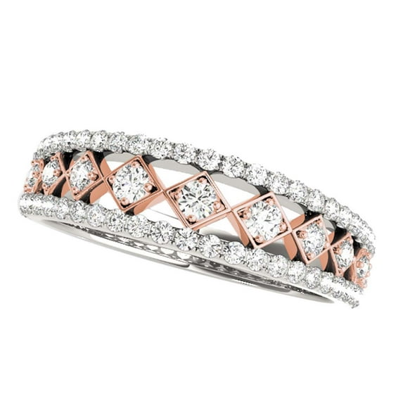 Mauli Jewels Rings for Women 0.35 Carat Two Tone Diamond Wedding Band 4-prong 14K Solid Rose & White Gold