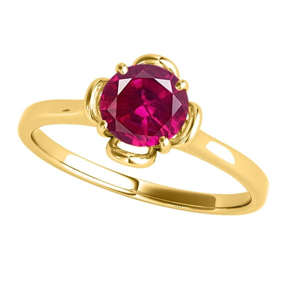 Mauli Jewels Rings for Women 0.45 Carat Beautiful Flower Shaped Created Ruby Ring 4-prong 10K Yellow Gold