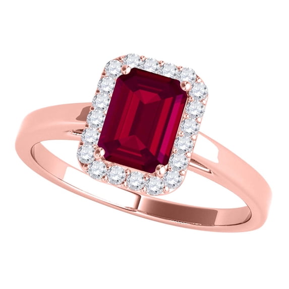 Mauli Jewels Rings for Women 0.65 Carat Emerald Cut Created Ruby And Diamond Ring 4-prong 10k Rose Gold